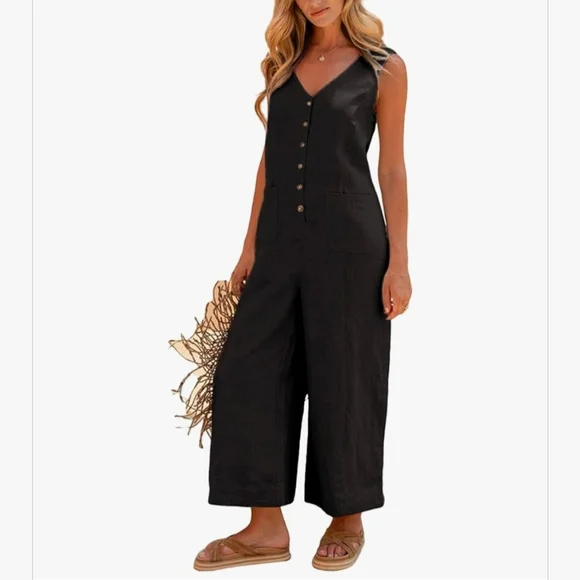 Cotton/Linen Blend Button Down Jumpsuit - Picture 2 of 8